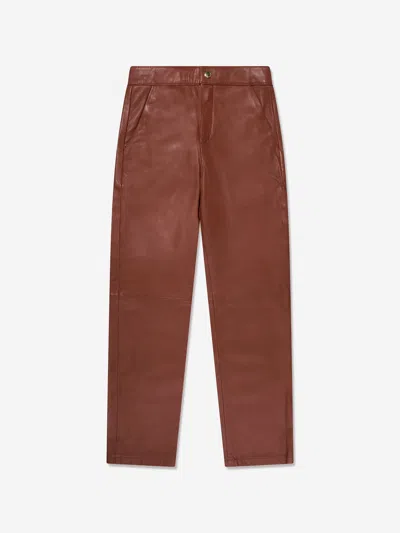 Chloé Girls Leather Trousers In Brown