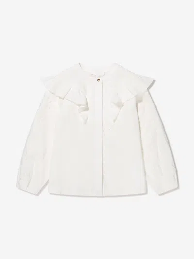 Shop Chloé Girls Embroidered Ruffle Blouse In Ivory