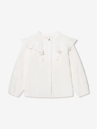 Chloé Girls Embroidered Ruffle Blouse In Ivory