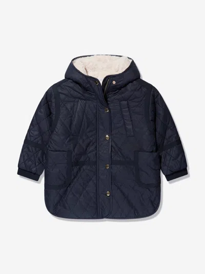 Shop Chloé Girls Long Quilted Jacket In Blue