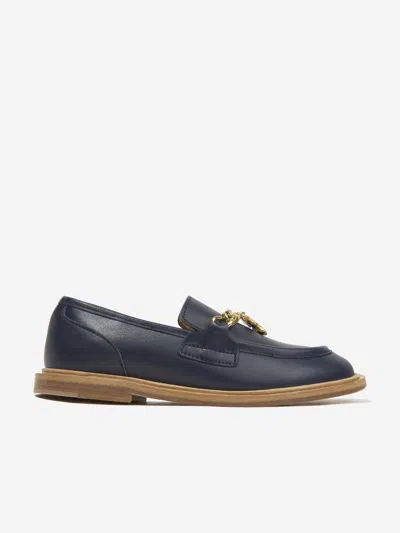 Chloé Chain-link Leather Moccasins In Blue