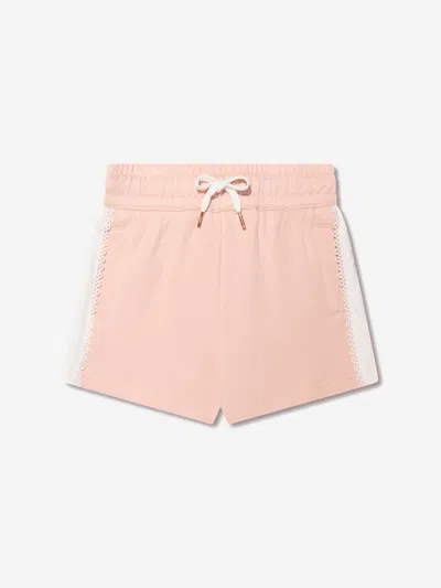 Shop Chloé Girls Organic Cotton Fleece Shorts In Pink