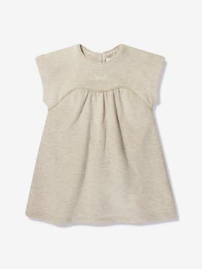 Shop Chloé Baby Girls Embroidered Logo Dress In Beige