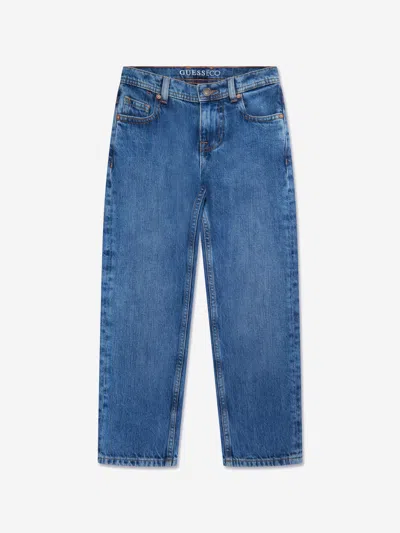 Guess Logo-embroidered Straight-leg Jeans In Blue