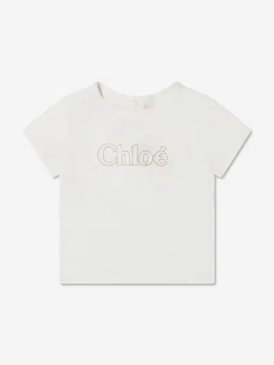 Shop Chloé Baby Girls Embroidered Logo T-shirt In Ivory