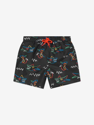 Shop Stella Mccartney Boys Shark Swim Shorts In Black