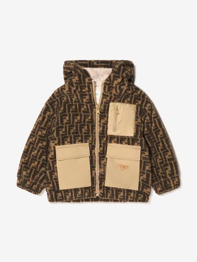 Shop Fendi Kids Sherpa Ff Hooded Jacket 5 Yrs Brown
