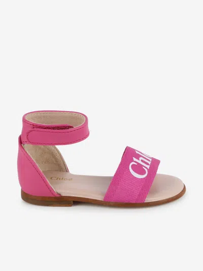 Shop Chloé Girls Leather Logo Sandals In Pink