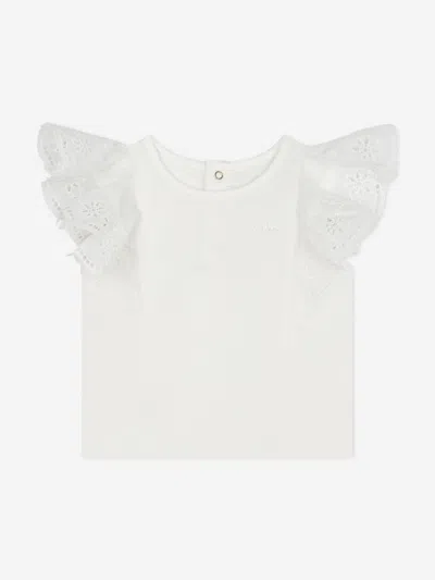 Shop Chloé Baby Girls Embroidered Ruffle T-shirt In Ivory