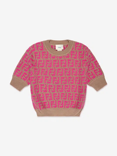 Shop Fendi Girls Knitted Logo Top In Pink