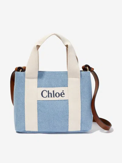 Shop Chloé Girls Denim Logo Shoulder Bag In Blue