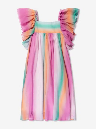Shop Chloé Girls Crepe Rainbow Dress In Multicoloured