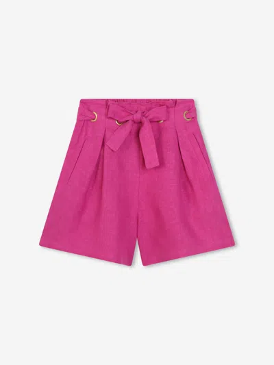 Shop Chloé Girls Linen Belted Shorts In Pink