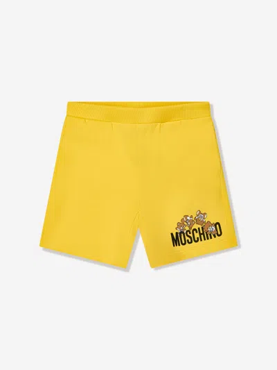 Shop Moschino Baby Teddy Logo Shorts In Yellow