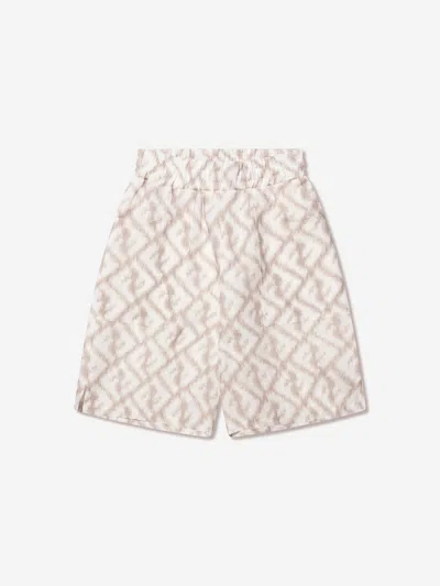 Shop Fendi Boys Ff Logo Linen Shorts In White