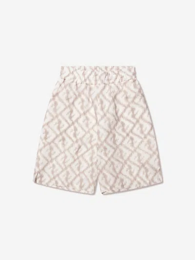 Fendi Boys Ff Logo Linen Shorts In White
