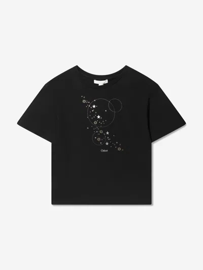 Shop Chloé Girls Star Print T-shirt In Black