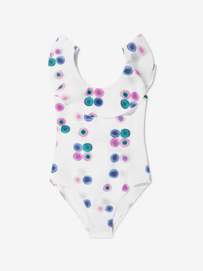 Shop Chloé Girls Spotted Ruffle Swimsuit In Multicoloured