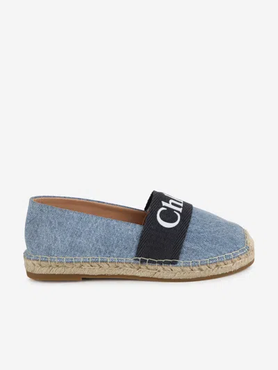 Shop Chloé Girls Denim Espadrilles In Blue