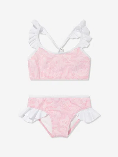 Shop Versace Girls Barocco Print Bikini In Pink
