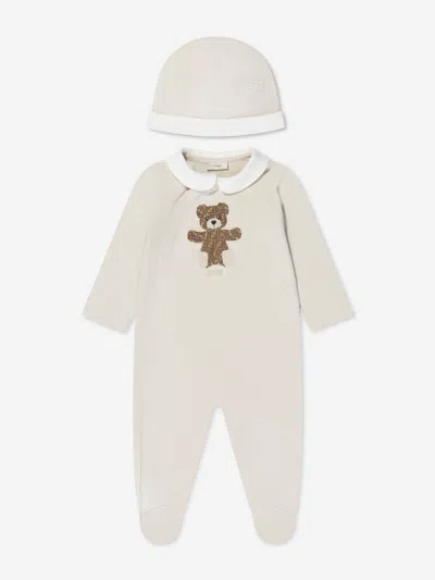 Shop Fendi Baby Bear Babygrow Gift Set (2 Piece) In Beige