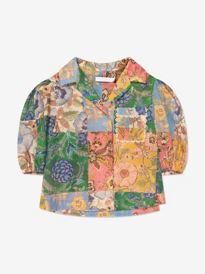 Shop Zimmermann Girls Junie Puff Sleeve Shirt In Multicoloured