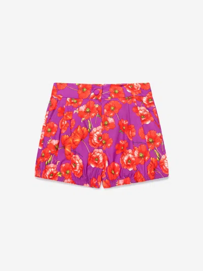 Shop Dolce & Gabbana Girls Cotton Poppy Print Shorts 12 Yrs Red