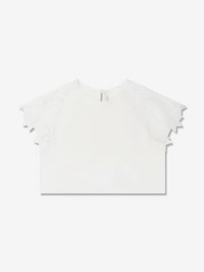 Shop Chloé Girls Lace Sleeve T-shirt In Ivory