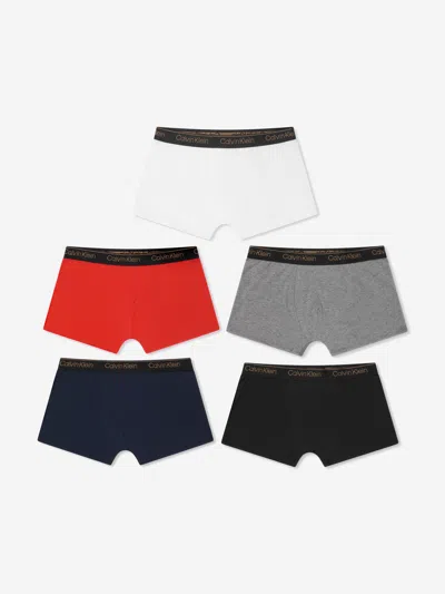 Shop Calvin Klein Underwear Boys 5 Pack Trunks Set In Red