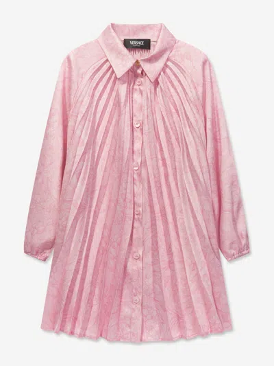 Shop Versace Girls Barocco Shirt Dress In Pink