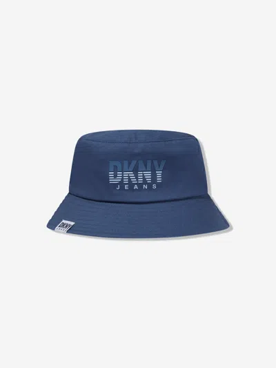Dkny Logo-print Cotton Bucket Hat In Blue