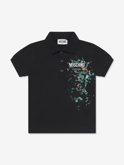 Shop Moschino Boys Paint Splatter Polo Shirt In Black