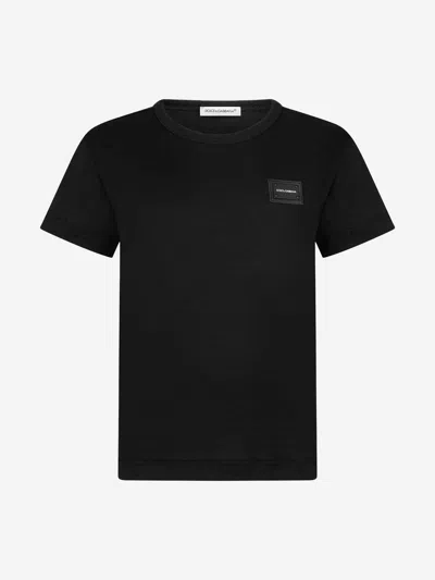 Shop Dolce & Gabbana Boys Cotton Jersey Logo T-shirt In Black