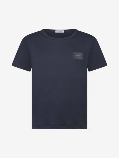 Shop Dolce & Gabbana Boys Cotton Jersey Logo T-shirt 10 Yrs Blue