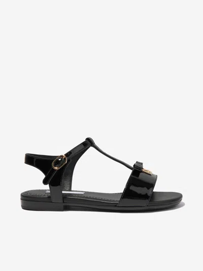 Shop Dolce & Gabbana Girls Patent Leather Logo Sandals In Black