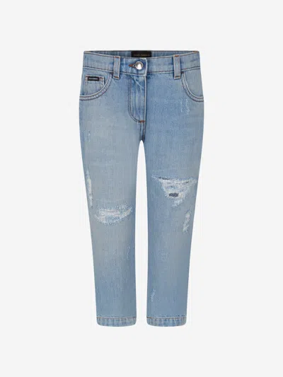Shop Dolce & Gabbana Girls Light Distressed Denim Jeans 5 Yrs Blue