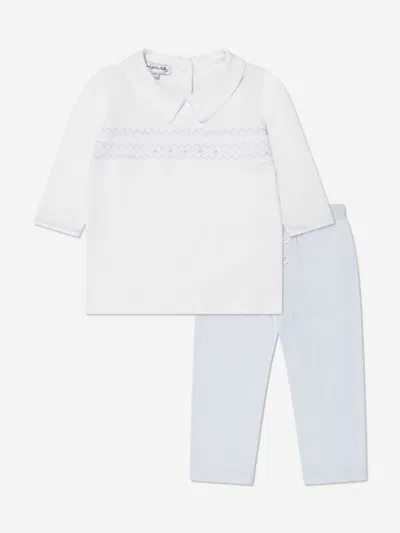 Shop Magnolia Baby Baby Boys Smocked Collared Trouser Set In White