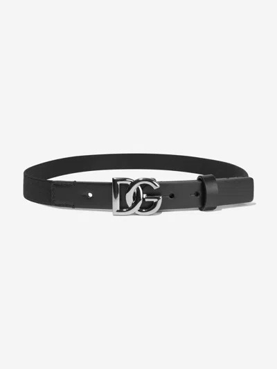 Shop Dolce & Gabbana Boys Leather Logo Belt In Black