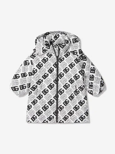 Shop Dolce & Gabbana Kids All Over Logo Print Hooded Jacket 2 Yrs White