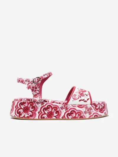 Shop Dolce & Gabbana Girls Caltagirone Leather Sandals In Pink