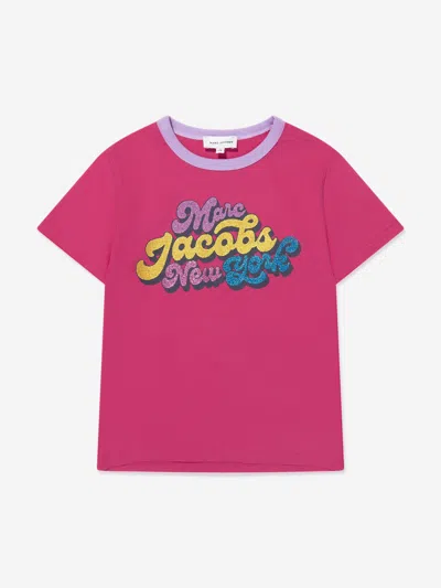 Shop Marc Jacobs Girls Glitter Logo T-shirt In Pink
