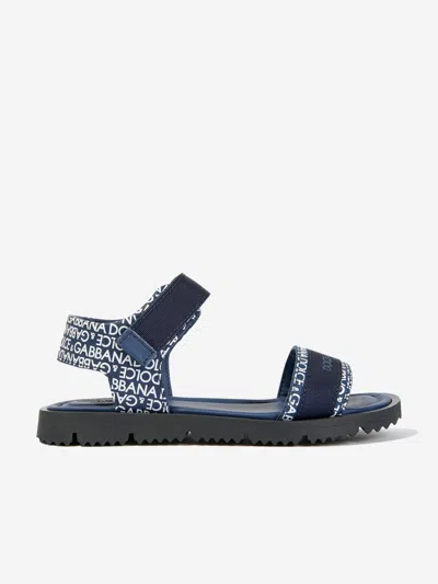Shop Dolce & Gabbana Boys Technical Fabric Logo Sandals In Blue
