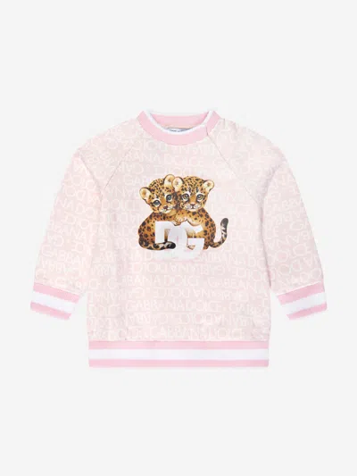 Shop Dolce & Gabbana Baby Girls Leopard Sweatshirt In Pink