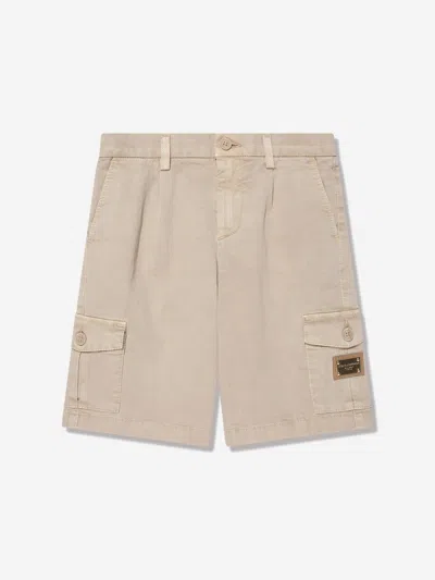 Dolce & Gabbana Logo-plaque Bermuda Shorts In Beige