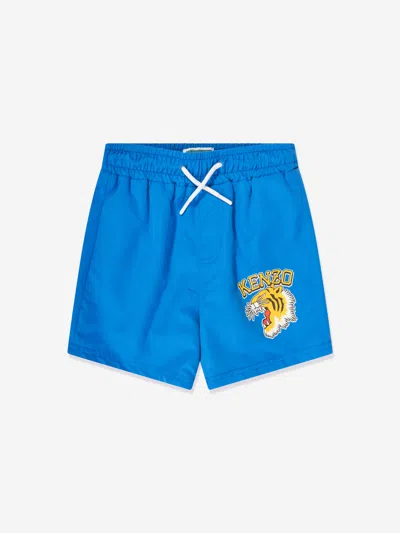 Shop Kenzo Boys Tiger Logo Swim Shorts In Blue