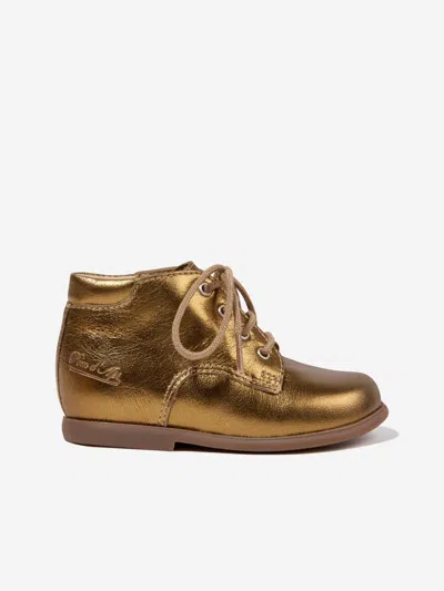 Shop Pom D'api Baby Girls Leather Nioupi Derby Boots In Gold