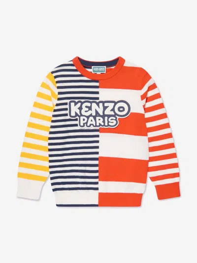 Shop Kenzo Kids Knitted Striped Jumper In Red