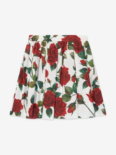 Shop Dolce & Gabbana Girls Rose Print Skirt In White
