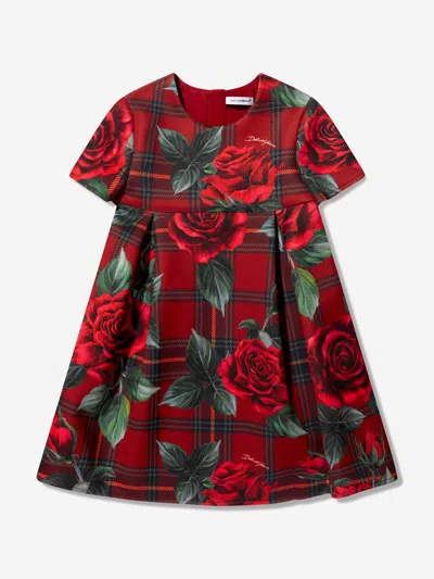 Shop Dolce & Gabbana Girls Tartan Rose Shift Dress In Red