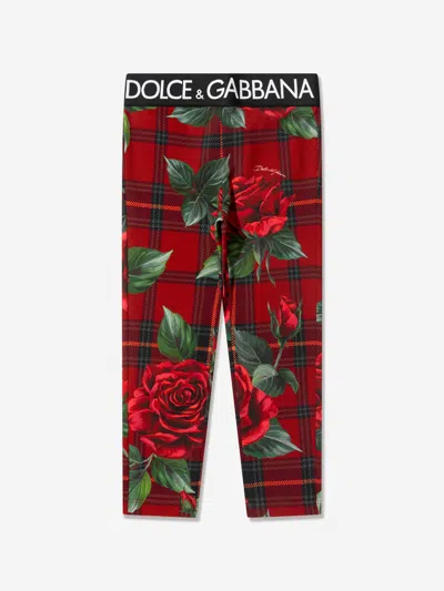 Shop Dolce & Gabbana Girls Tartan Rose Leggings In Red